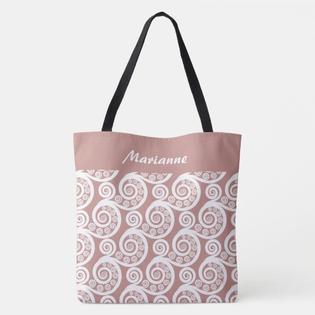 Girly Rose Pink Abstrakte Fern Blätter Name Tote B (Rückseite)