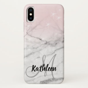Girly Rose Pink Grau Marmor Monogramm Name Case-Mate iPhone Hülle