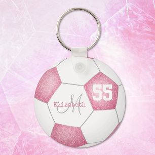 girly rose pink white soccer ball personalized schlüsselanhänger