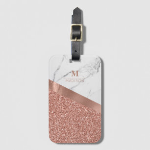 Girly Roségold-Glitter   Marmor-Monogramm Gepäckanhänger
