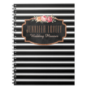 Girly Rosen-Gold B&W Stripes Ihr Namensmonogramm Notizblock