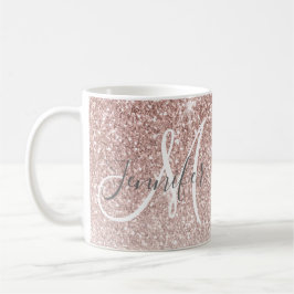 Girly Rosen-GoldGlitzer erröten Monogramm-Name Kaffeetasse