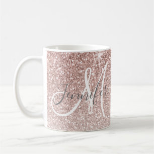 Girly Rosen-GoldGlitzer erröten Monogramm-Name Kaffeetasse