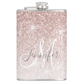 Girly Rosen-GoldGlitzer-Monogramm Bachelorette Flachmann