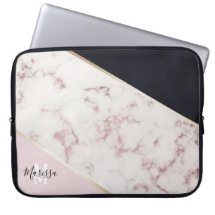 Girly Rosen-Goldmarmor-abstraktes Monogramm Laptopschutzhülle