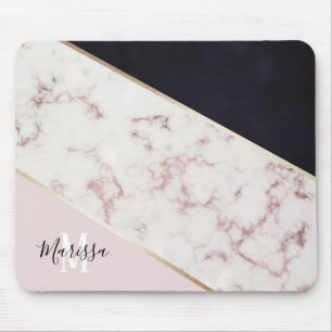 Girly Rosen-Goldmarmor-abstraktes Monogramm Mousepad