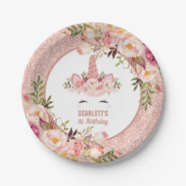 Girly Rosen-GoldUnicorn/Watercolor-Rose mit Blumen Pappteller