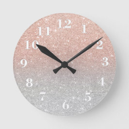 Girly RosengoldGlitter ombre Silber-Glitter Runde Wanduhr