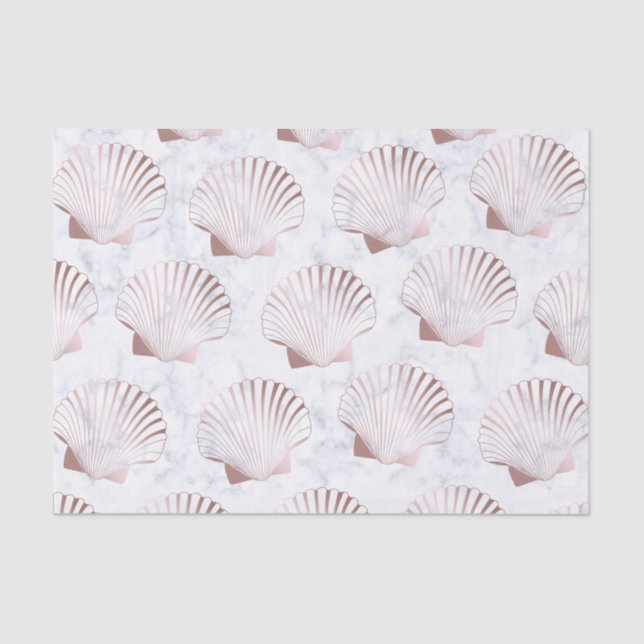 Girly Rosengoldseashellmuster u. weißer Marmor Seidenpapier (Vorderseite)