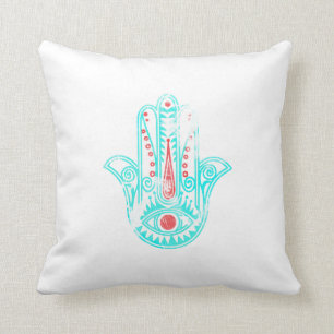 Girly rote aquamarine Watercolor Hamsa Hand von Kissen