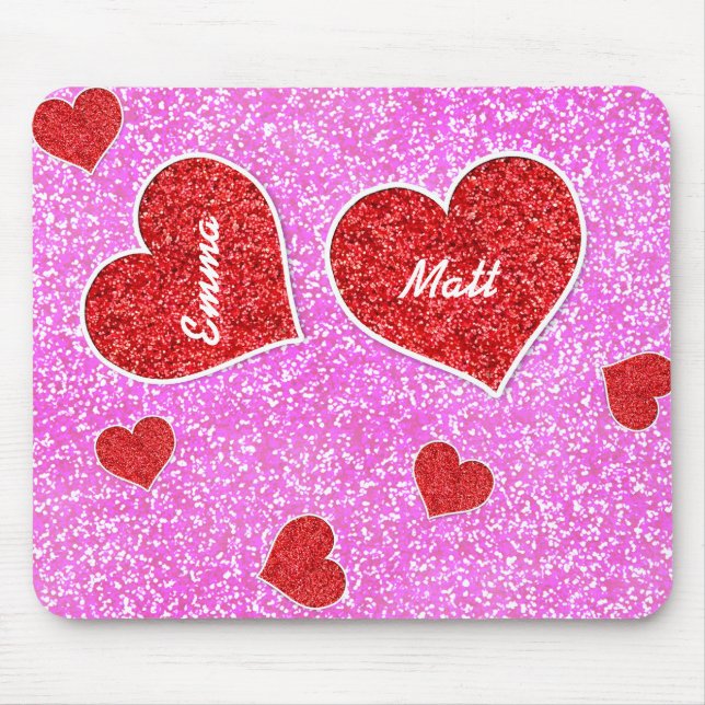 GIRLY roter HERZ-ROSA-GLITZER Mousepad (Vorne)