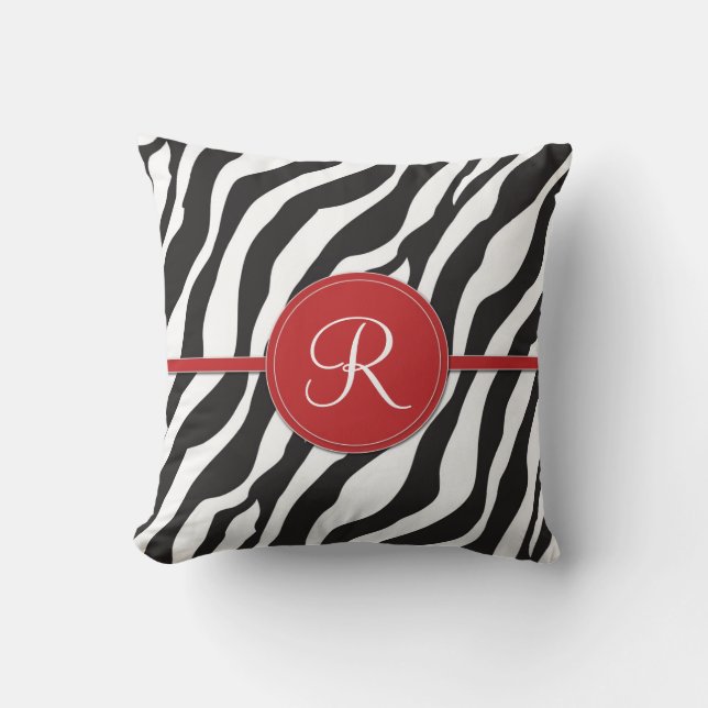 Girly roter Monogrammzebra-Druck Kissen (Vorderseite)