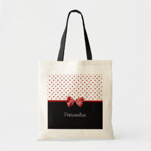 Girly roter und schwarzer Tupfen-Herz-Bogen mit Tragetasche