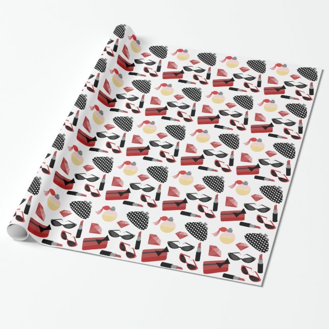 Girly rotes Zusatz-Packpapier Geschenkpapier (Ungerollt)