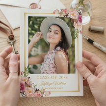 Girly Rustic Floral Gold Foto Graduation Party