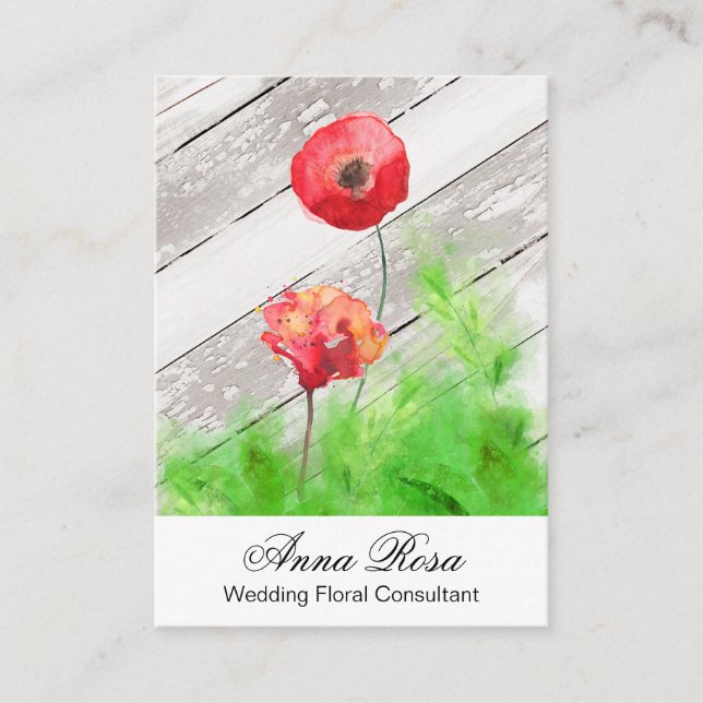 *~* Girly Rustic Red Poppy Blume Vintag Visitenkarte (Vorderseite)