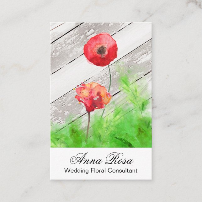 *~* Girly Rustic Red Poppy Blume Vintag Visitenkarte (Vorderseite)