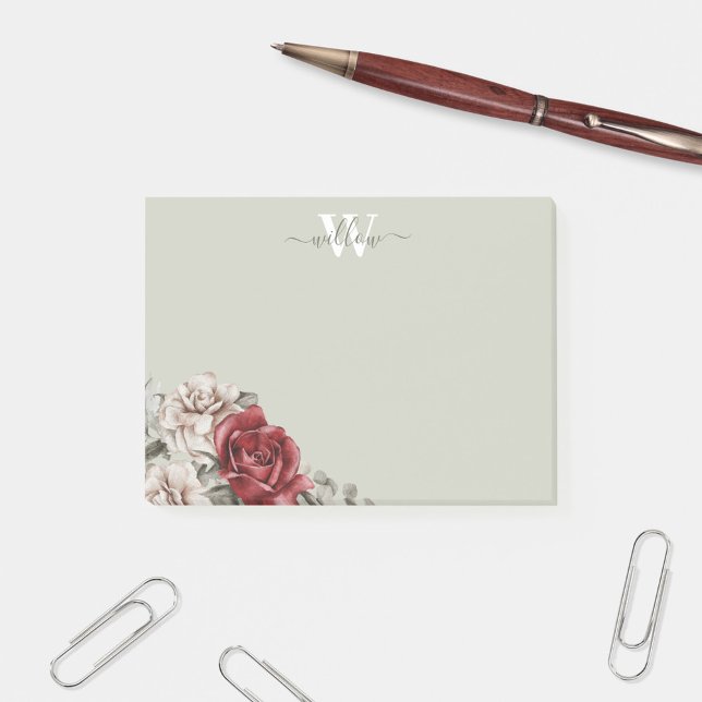 Girly Rustic Rose Monogram Floral Post-It Notes Klebezettel (Von Creator hochgeladen)