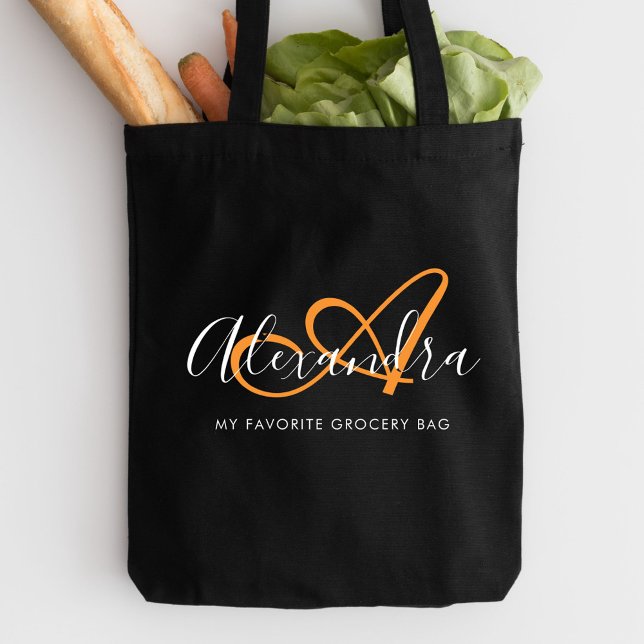 Girly Saffron Orange Elegante Script Name Monogram (Girly Saffron Orange Elegant Script Name Monogram Tote Bag)