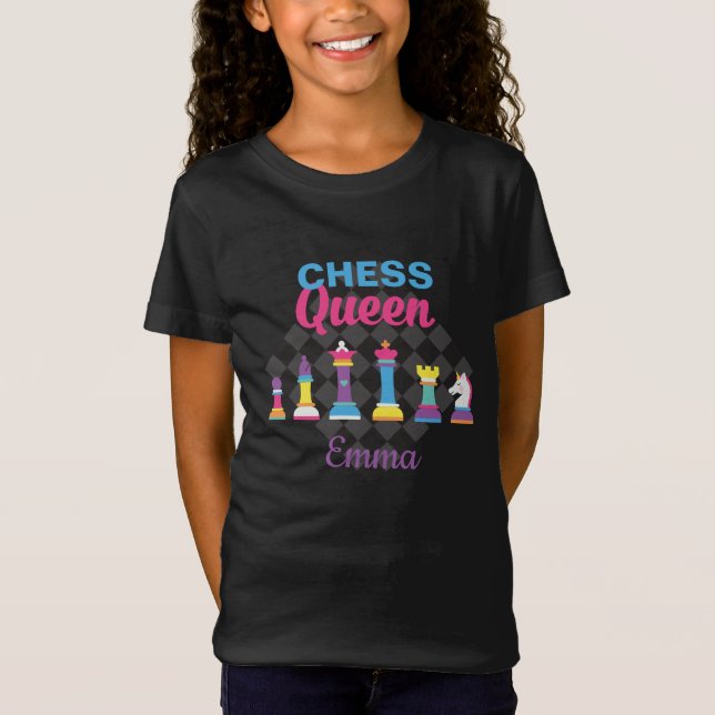 Girly Schach Queen Personalisiert T-Shirt (Vorderseite)