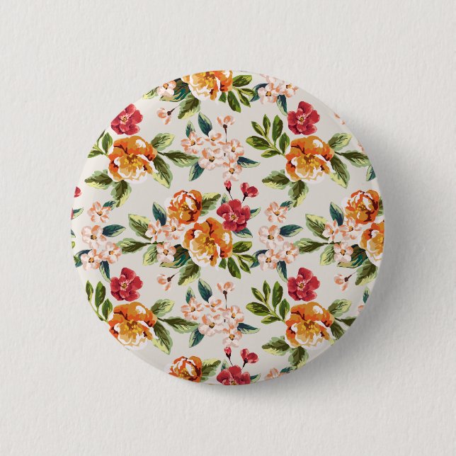 Girly schicke Blumenmuster-Aquarell-Illustration Button (Vorderseite)