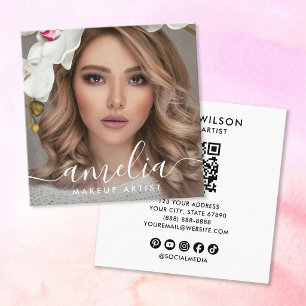 Girly Schrift QR-Code Foto Quadratische Visitenkarte