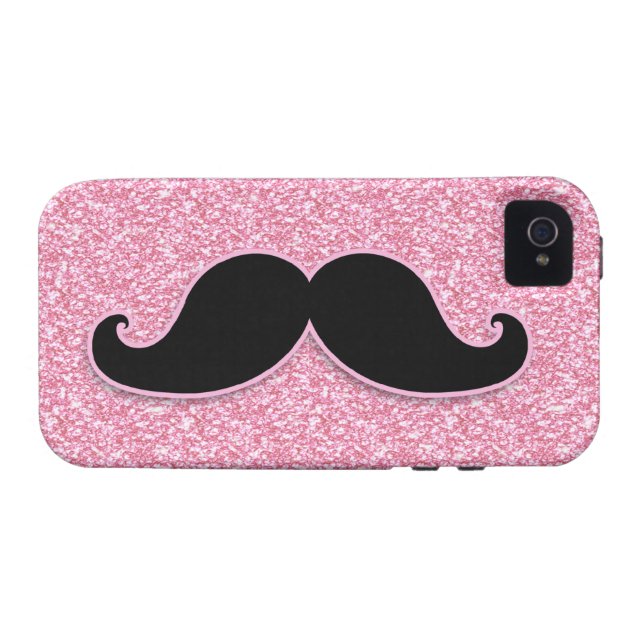 GIRLY SCHWARZER SCHNURRBART-ROSA-GLITZER GEDRUCKT Case-Mate iPhone HÜLLE (Rückseite Horizontal)