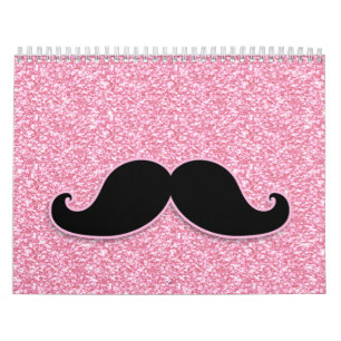 GIRLY SCHWARZER SCHNURRBART-ROSA-GLITZER GEDRUCKT KALENDER