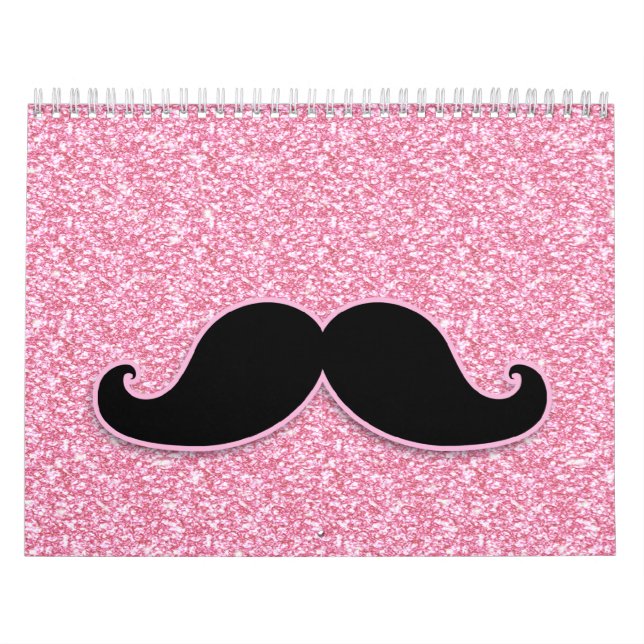 GIRLY SCHWARZER SCHNURRBART-ROSA-GLITZER GEDRUCKT KALENDER (Titelbild)