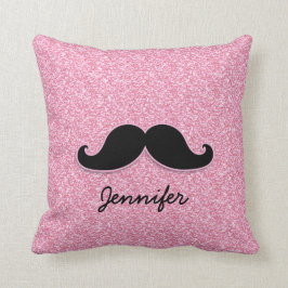 GIRLY SCHWARZER SCHNURRBART-ROSA-GLITZER GEDRUCKT KISSEN