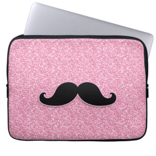 GIRLY SCHWARZER SCHNURRBART-ROSA-GLITZER GEDRUCKT LAPTOPSCHUTZHÜLLE