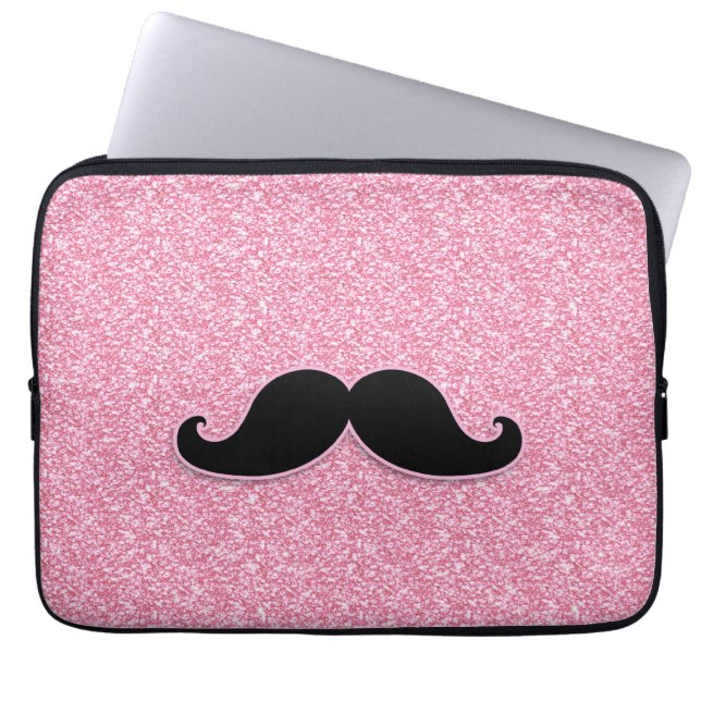 GIRLY SCHWARZER SCHNURRBART-ROSA-GLITZER GEDRUCKT LAPTOPSCHUTZHÜLLE (Vorderseite)