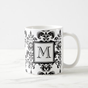 GIRLY SCHWARZES DAMAST-MUSTER 2 IHRE INITIALE TASSE