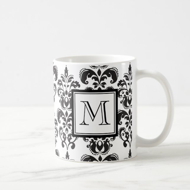 GIRLY SCHWARZES DAMAST-MUSTER 2 IHRE INITIALE TASSE (Rechts)