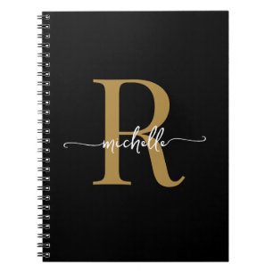 Girly Schwarzes Gold Modernes Skript Monogramm Nam Notizblock
