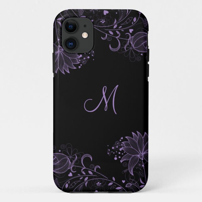 Girly schwarzes und lila skizziertes BlumeniPhone5 Case-Mate iPhone Hülle (Rückseite)