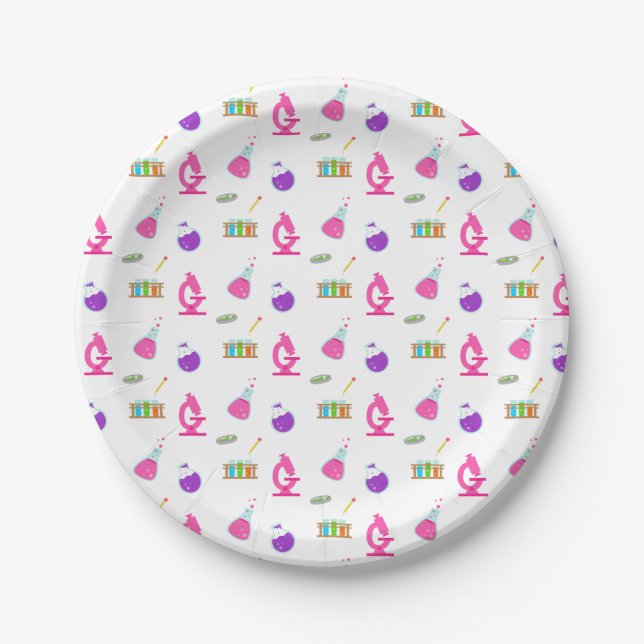 Girly Science Party Pattern Pappteller (Vorderseite)