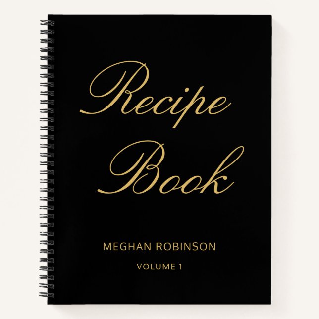 Girly Script Cookbook Schwarzes Personalisiertes R Notizbuch (Vorderseite)