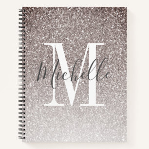 Girly Script Gray Glitzer Glitzern Monogram Name Notizbuch