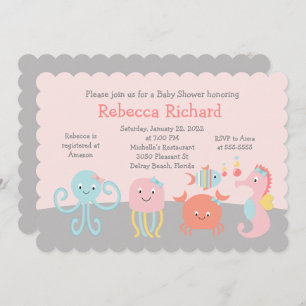 Girly Sea Life Pink Kinderdusche Einladung