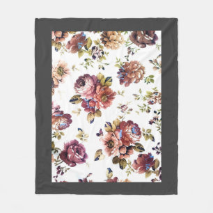 Girly Shabby Chic Florals Gray Border Fleecedecke
