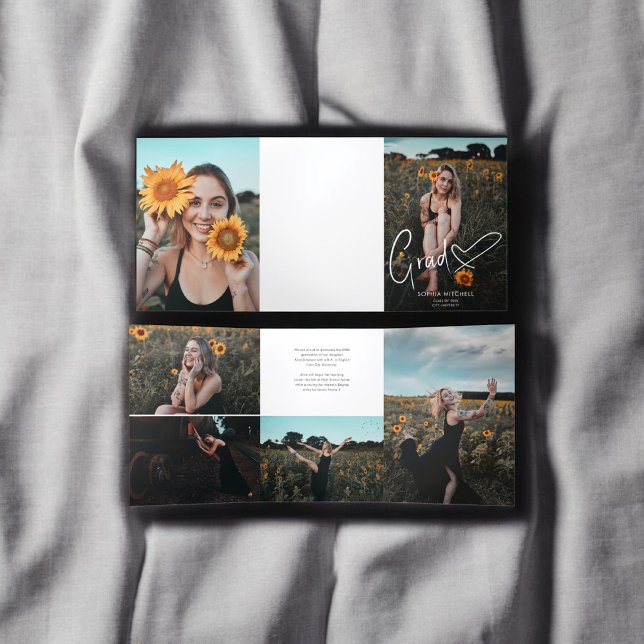 Girly Signature Heart Foto Abschluss Dreifach Gefaltete Einladung (Von Creator hochgeladen)