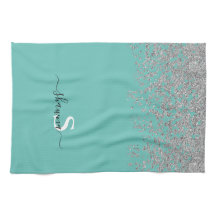 Girly Silber und Türkis Monogramm Aqua Glanz