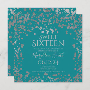 Girly Silver Foil Confetti Sweet 16 Aquamarin einl Dankeskarte