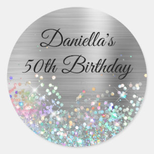 Girly Silver Foil Holo Glitzer Geburtstag Runder Aufkleber