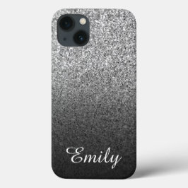 Girly Silver Glitzer Black Ombre Personalisiert iPhone 13 Hülle
