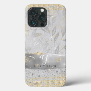 Girly Silver Gold Glitzer Juwelen w Script Initial Case-Mate iPhone Hülle