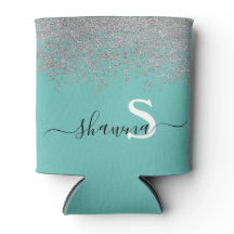 Girly Silver und Aquamarin Monogram Aqua Sparkle