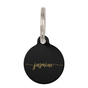 Girly Simple Black and Gold Monogram Script Haustiermarke
