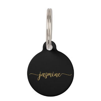 Girly Simple Black and Gold Monogram Script Haustiermarke